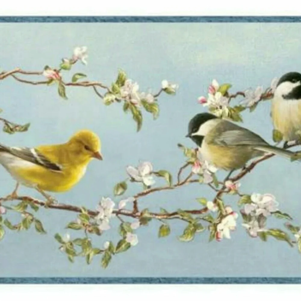 Wallpaper Border - Songbirds Blossoms Blue